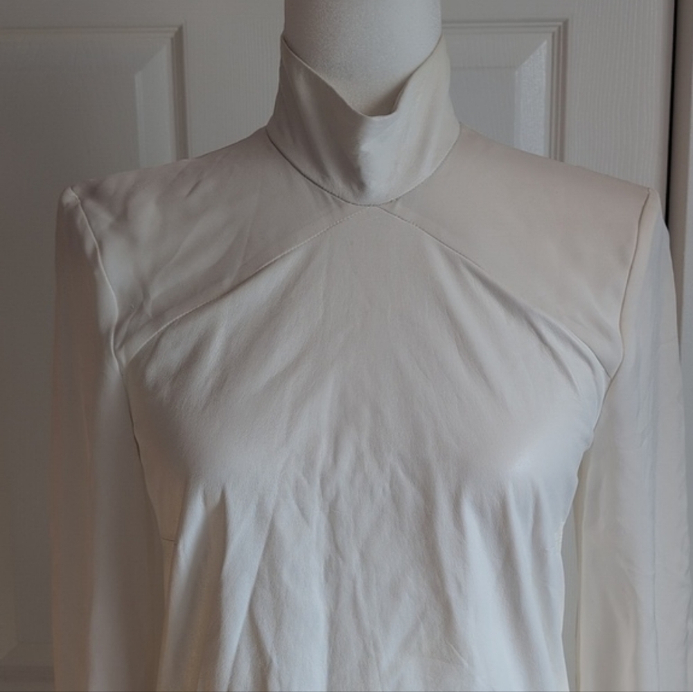 Tamara Mellon Leather and Silk Cream Women's High Neck Top NWT - Picture 2 of 11